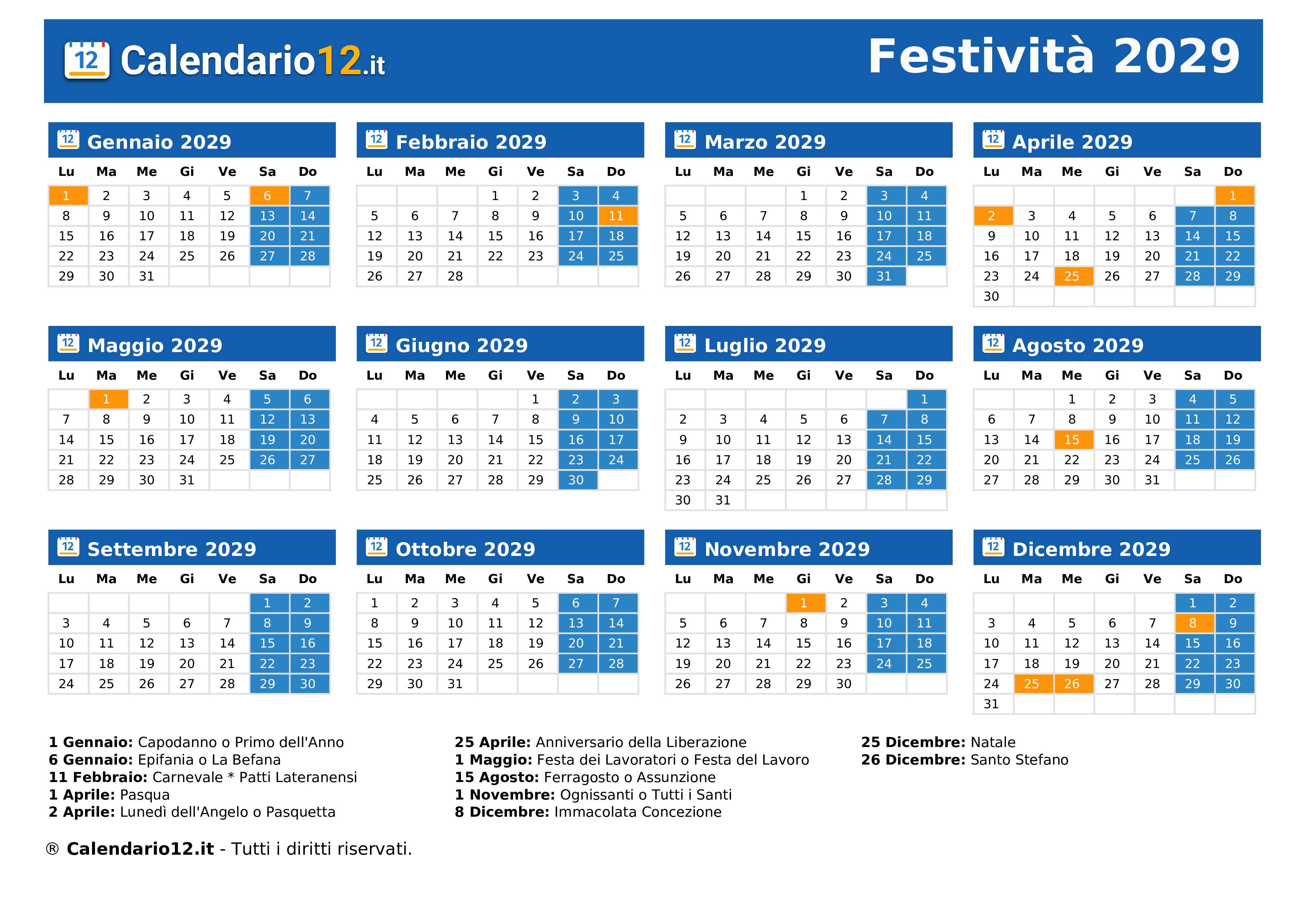 Festività 2029