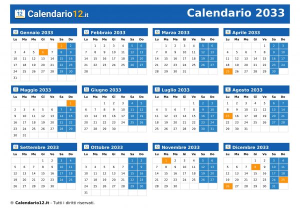 Calendario 2033
